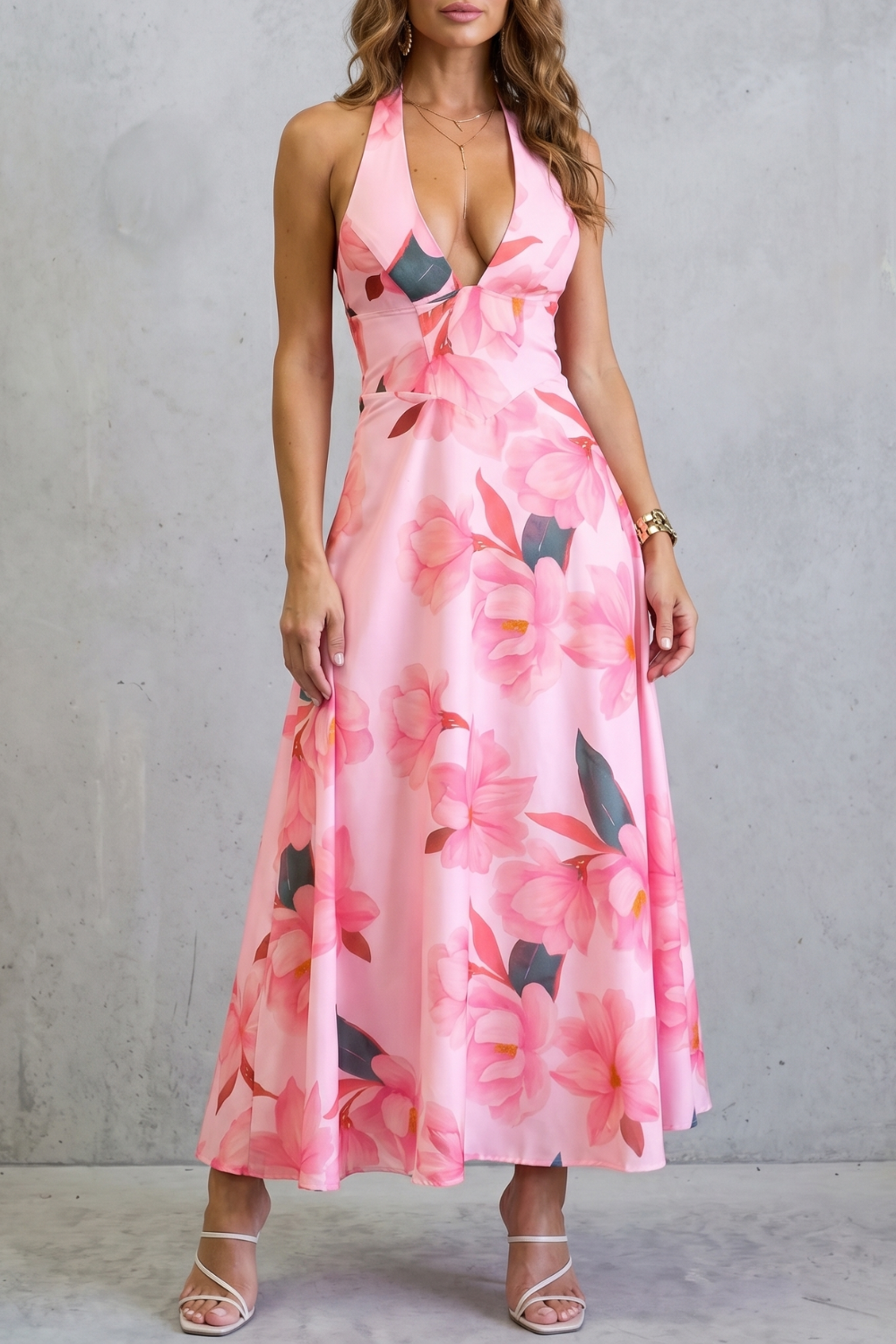 Backless Floral Elegance Maxi Dress
