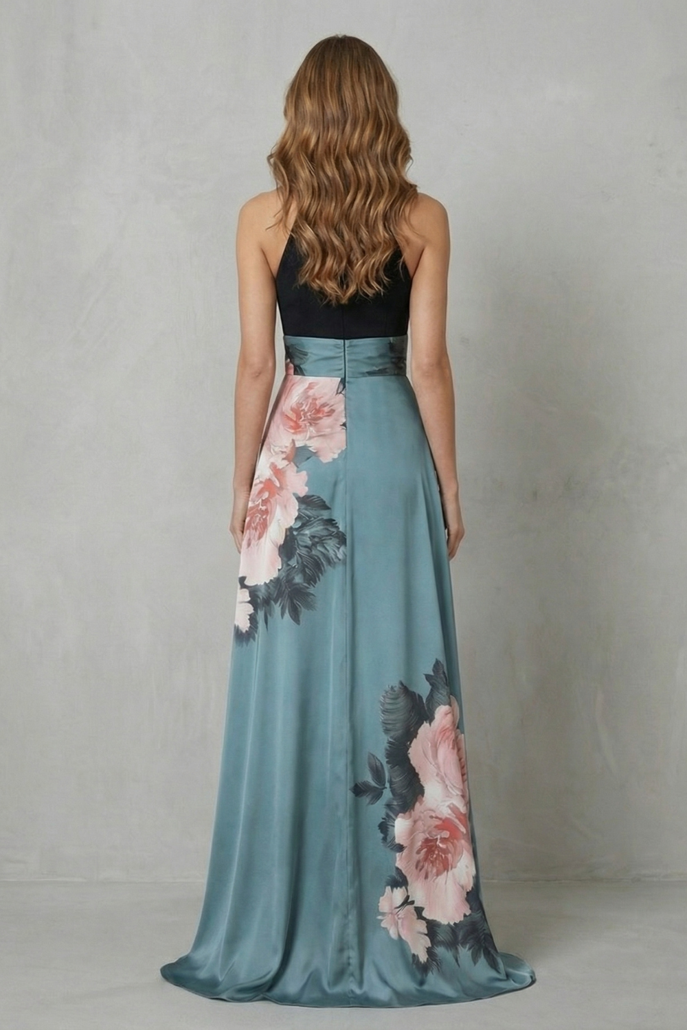 Contrast Floral Elegance Maxi Dress