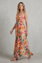 Square Neck Floral Charm Midi Dress