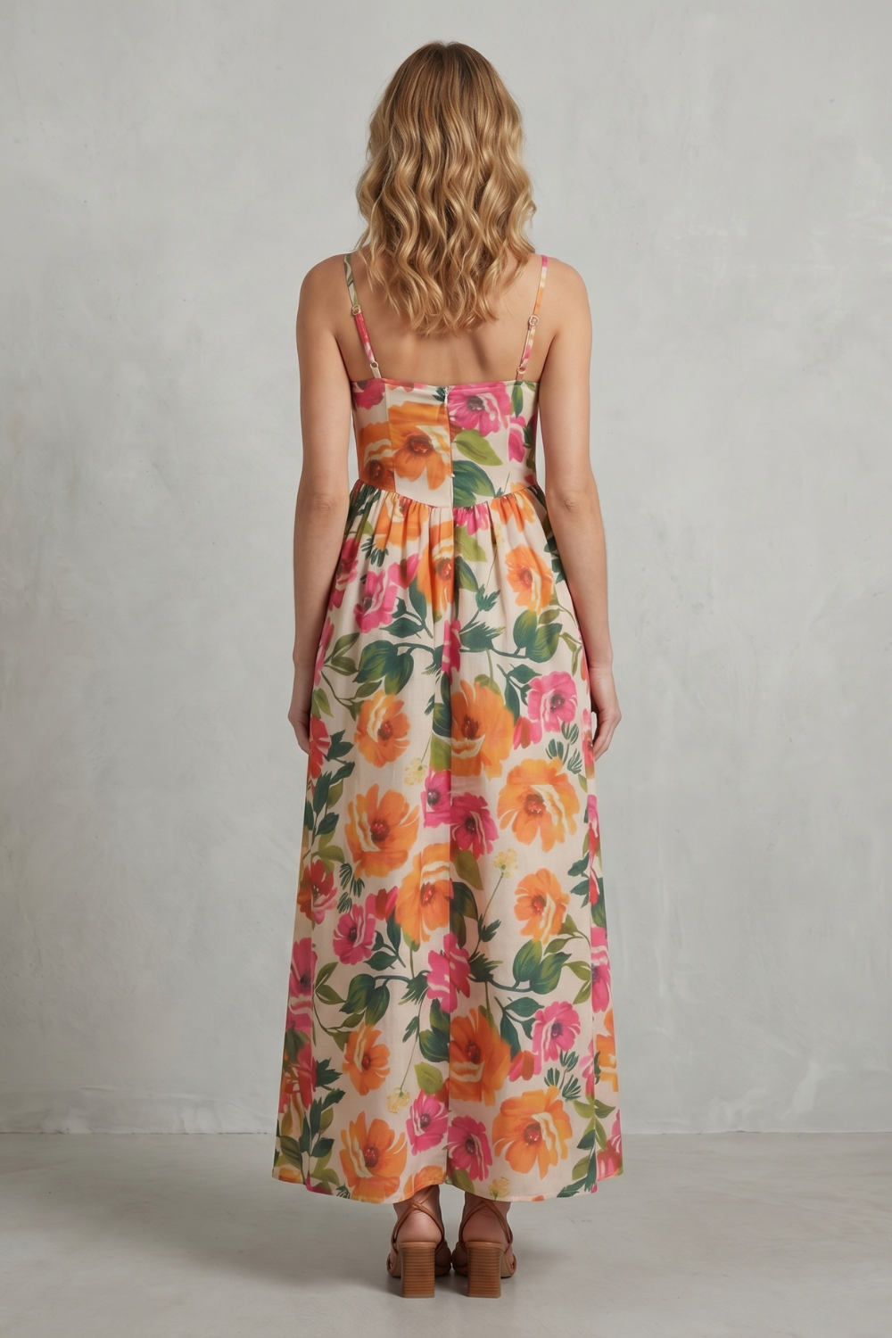 Square Neck Floral Charm Midi Dress