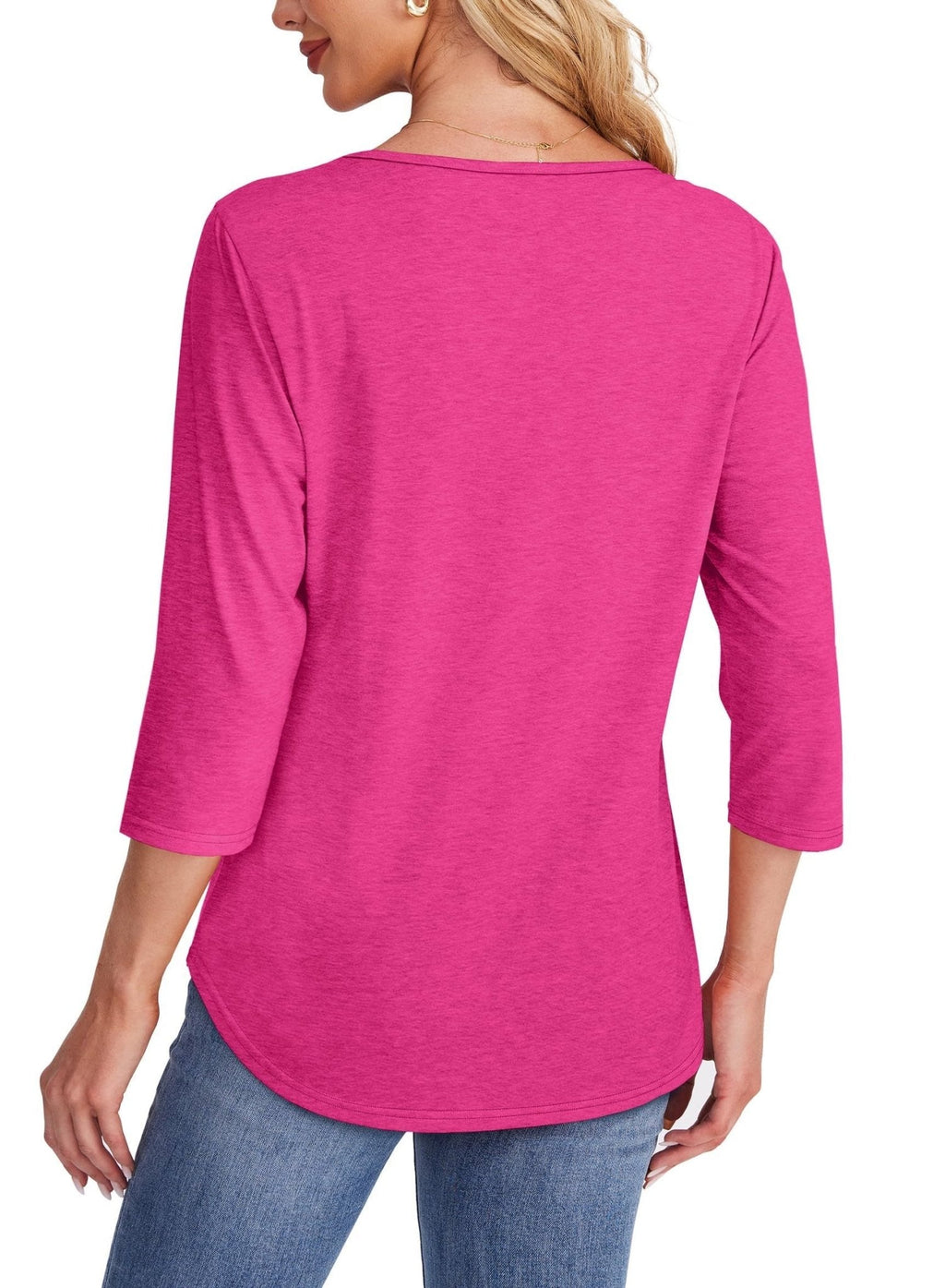 Women's 3/4 Sleeve Pleated Top Scoop Neck Casual Everyday Top