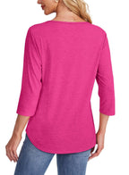 Women's 3/4 Sleeve Pleated Top Scoop Neck Casual Everyday Top