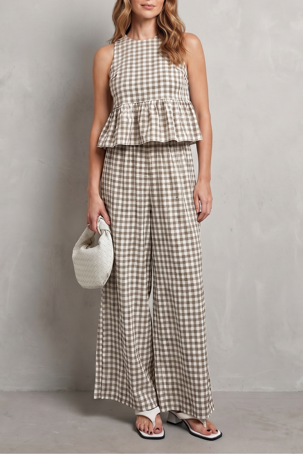 Gingham Ruffle Ease Trouser Set