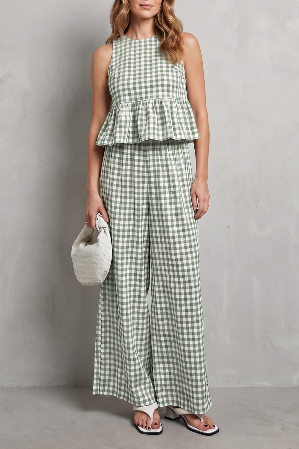 Gingham Ruffle Ease Trouser Set