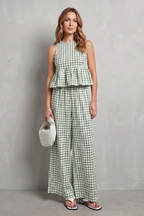 Gingham Ruffle Ease Trouser Set