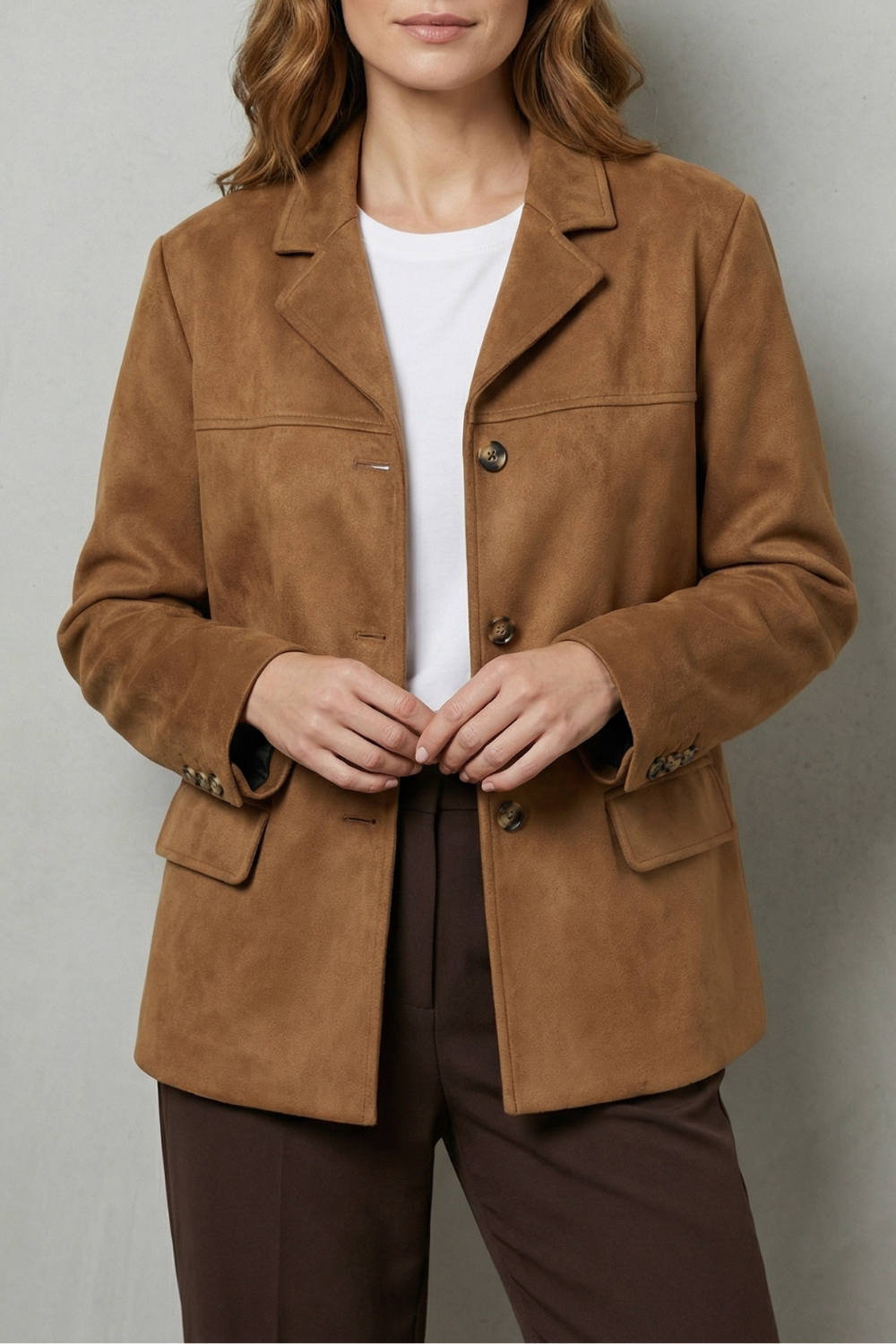 Structured Shoulders Suede Blazer