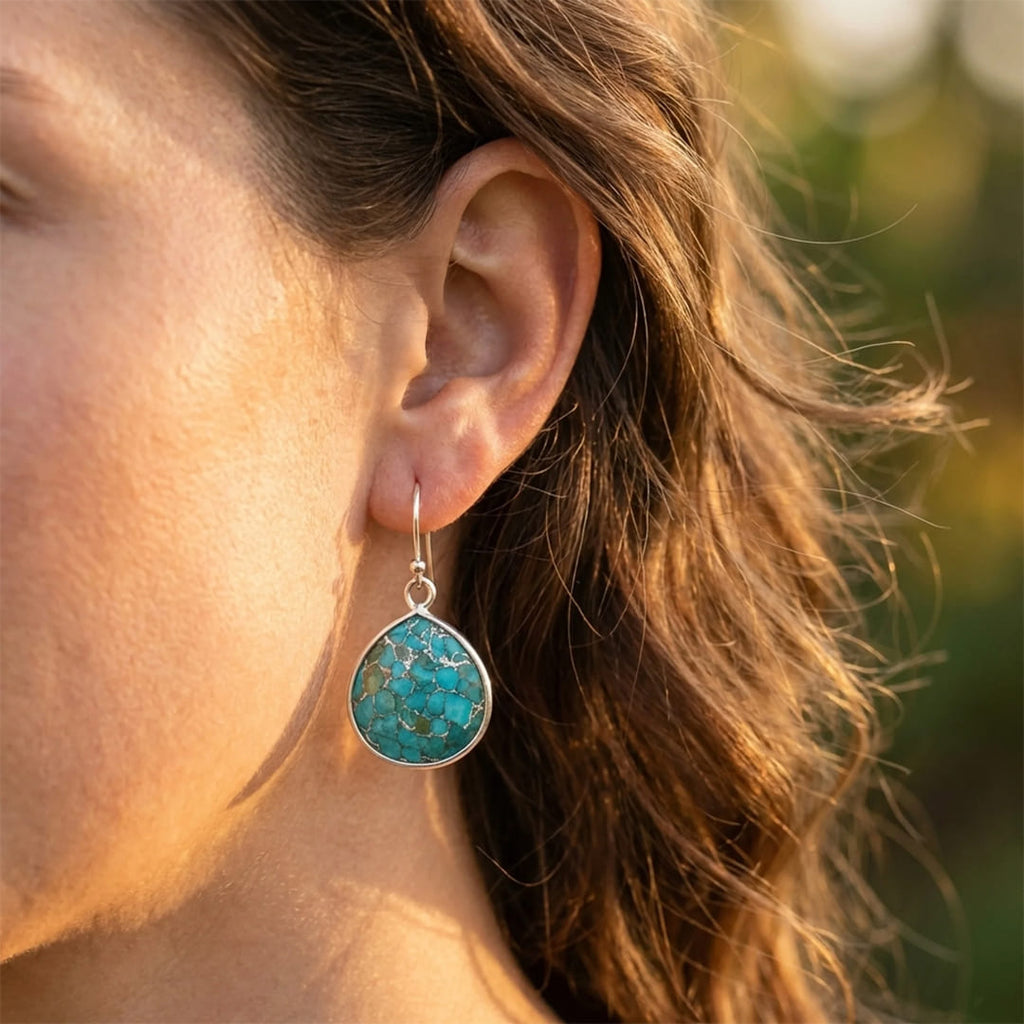 Bohemian Gold Texture Turquoise Earrings