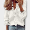 Women's Ruffle V-Neck Long Sleeve Blouse - White