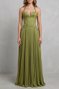 Corset Pleated Elegance Maxi Dress