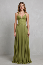 Corset Pleated Elegance Maxi Dress