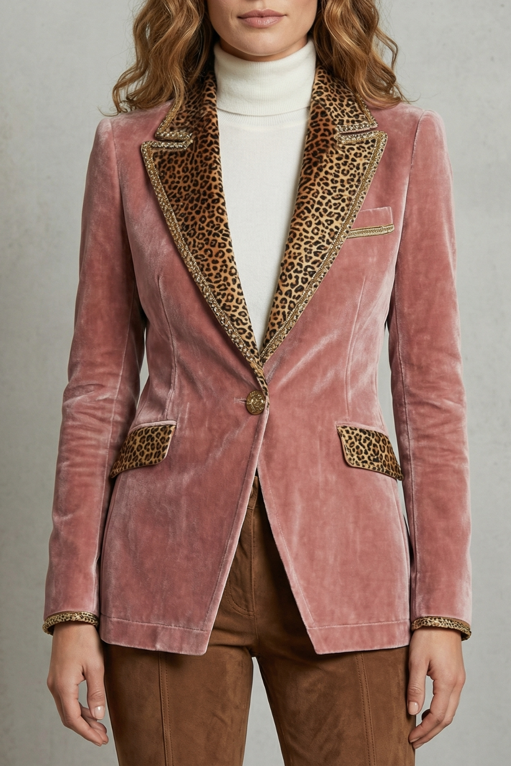 Leopard Contrast Elegant Cut Velvet Blazer