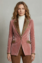 Leopard Contrast Elegant Cut Velvet Blazer