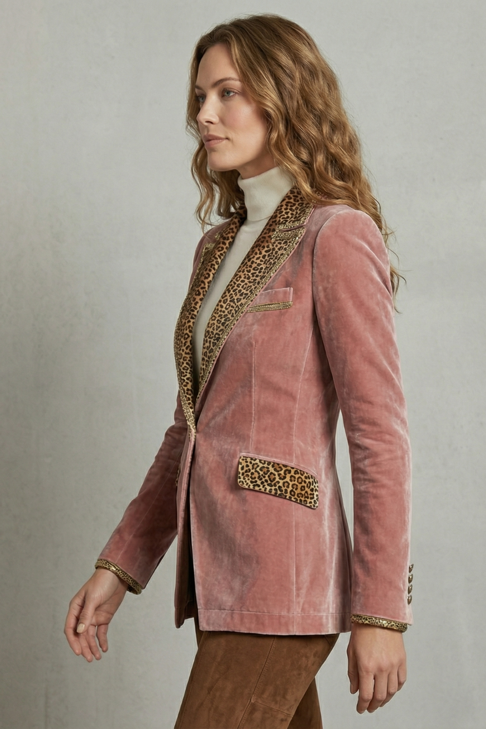 Leopard Contrast Elegant Cut Velvet Blazer
