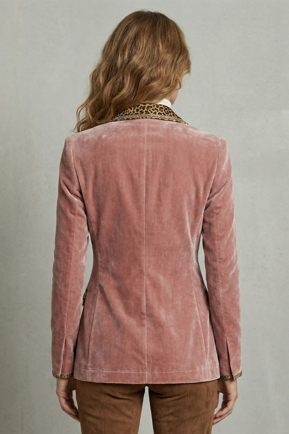 Leopard Contrast Elegant Cut Velvet Blazer