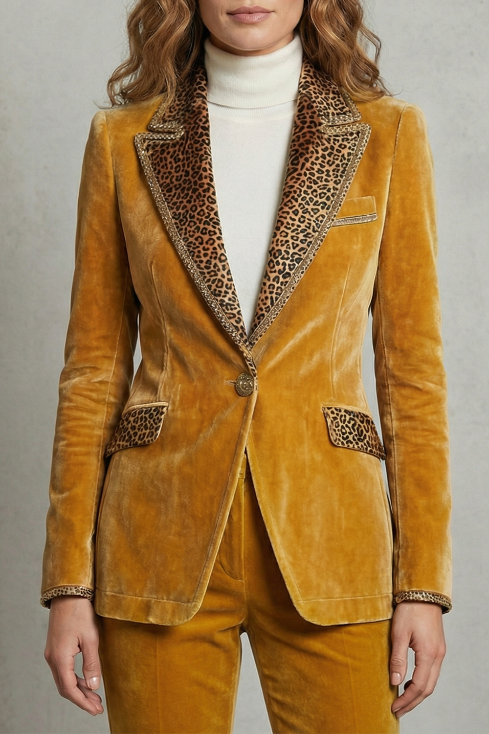 Leopard Contrast Elegant Cut Velvet Blazer