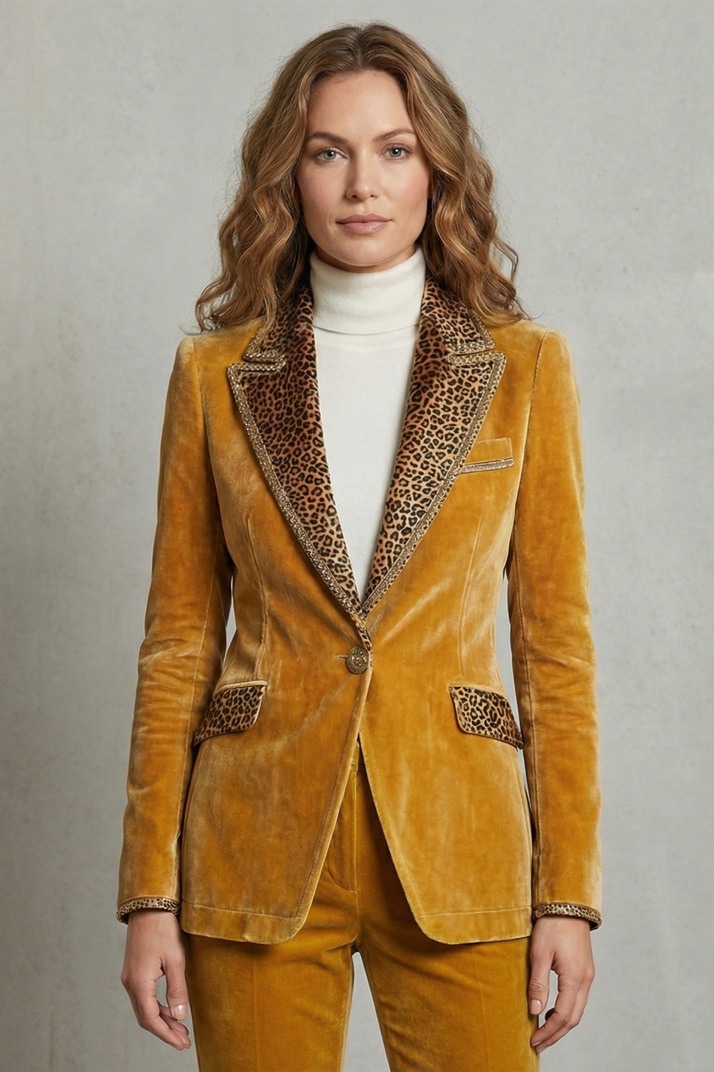 Leopard Contrast Elegant Cut Velvet Blazer