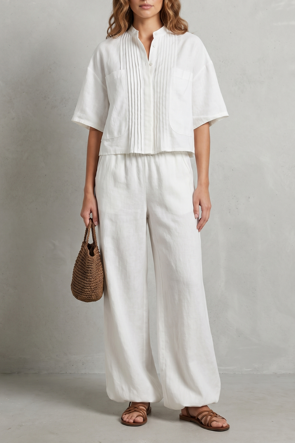 Breezy Pleated Elegance Trouser Set