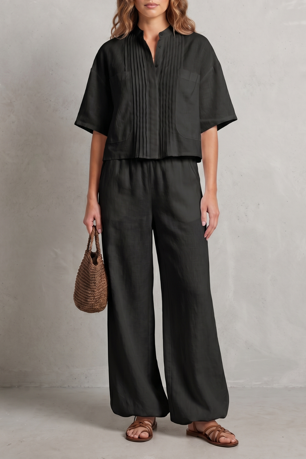 Breezy Pleated Elegance Trouser Set