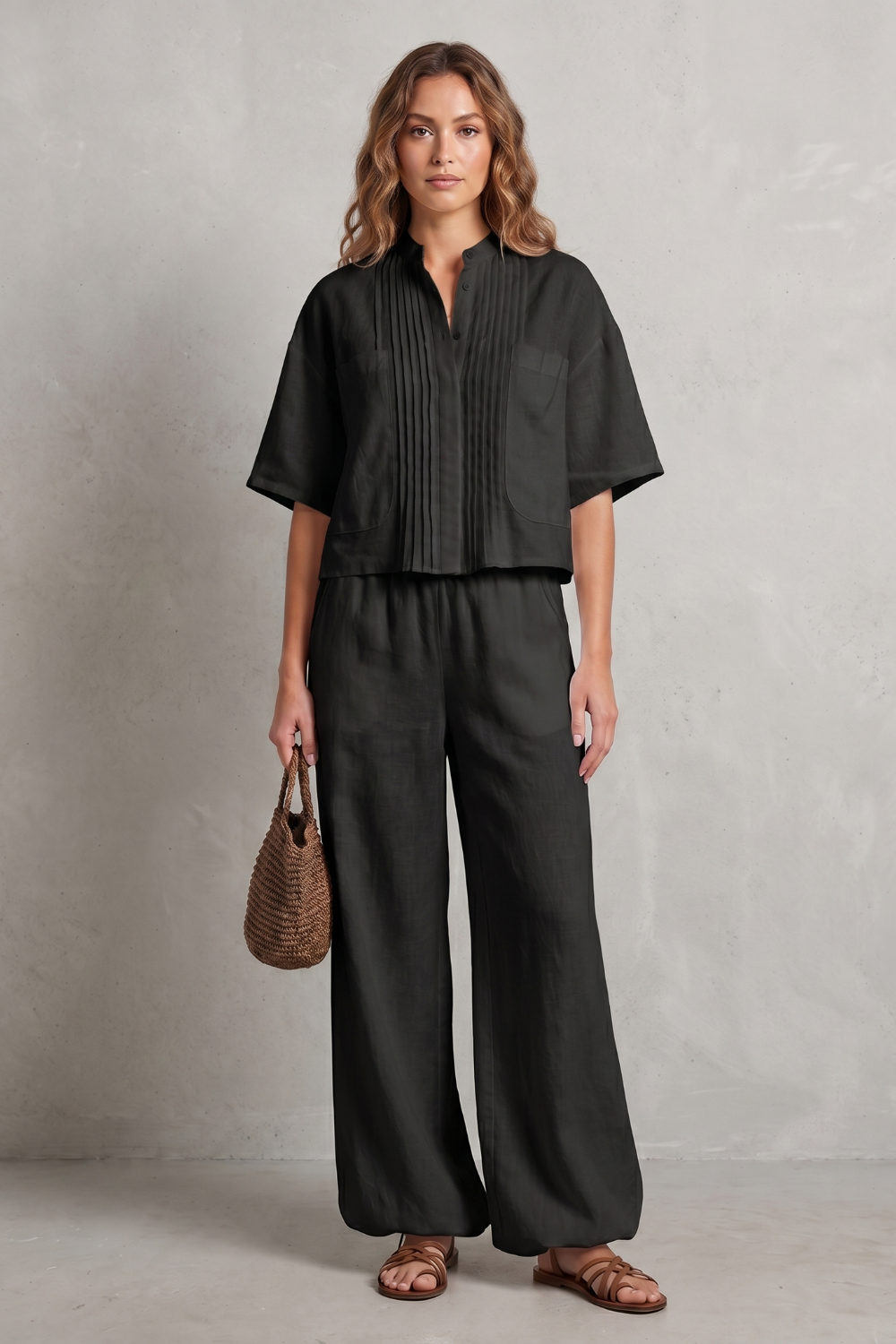 Breezy Pleated Elegance Trouser Set
