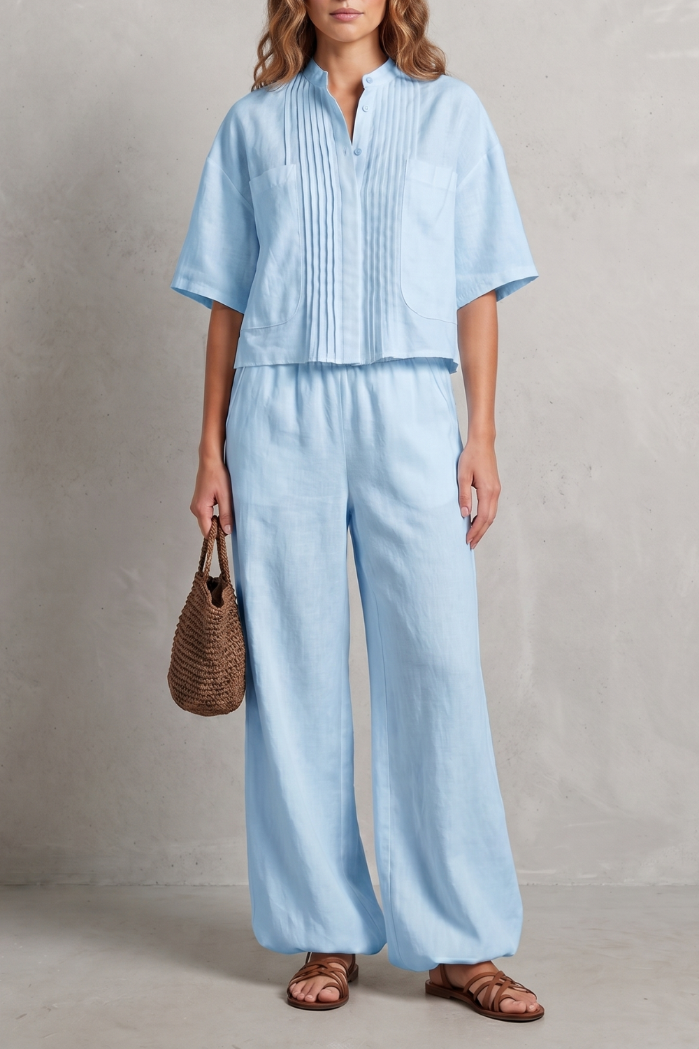 Breezy Pleated Elegance Trouser Set