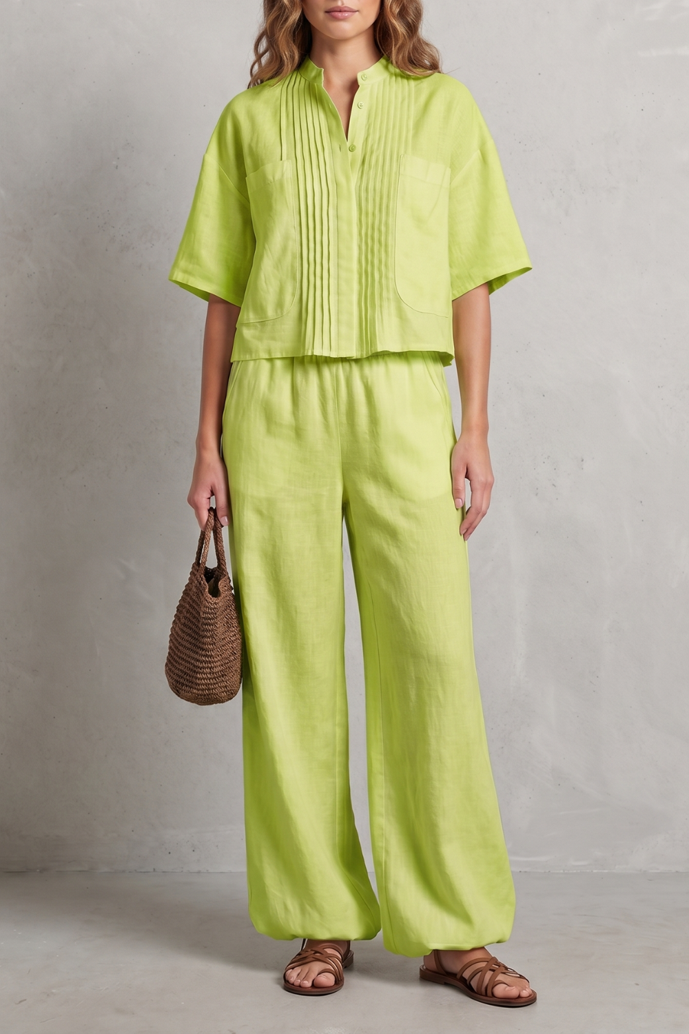 Breezy Pleated Elegance Trouser Set