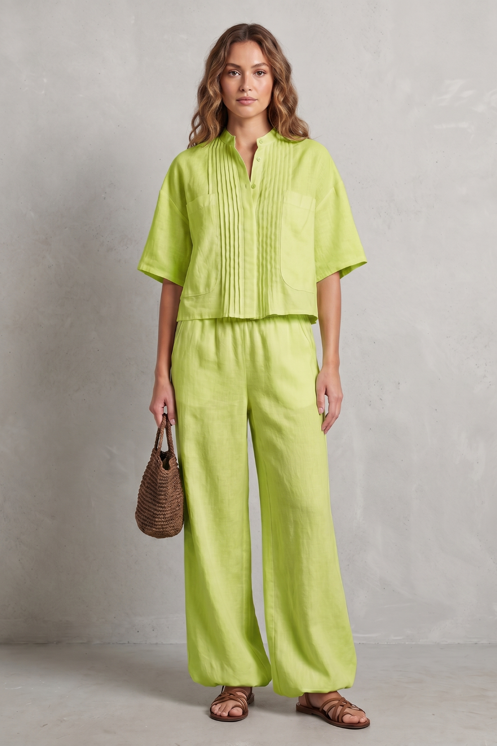 Breezy Pleated Elegance Trouser Set