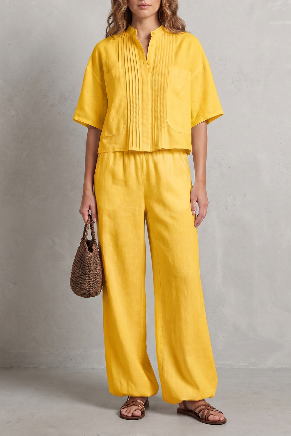 Breezy Pleated Elegance Trouser Set