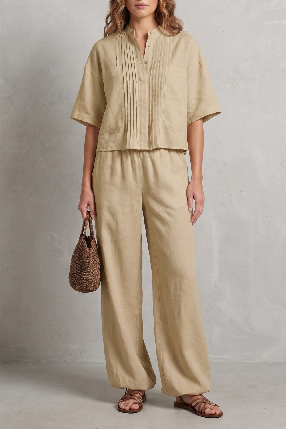Breezy Pleated Elegance Trouser Set