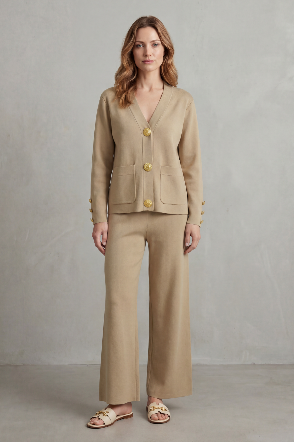 Gold Button Detail Buttoned Lounge Set