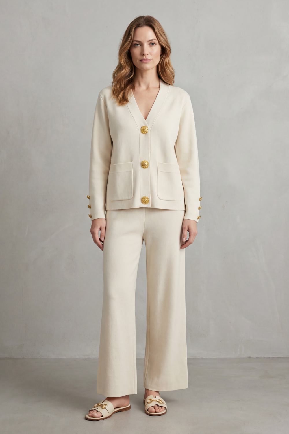 Gold Button Detail Buttoned Lounge Set