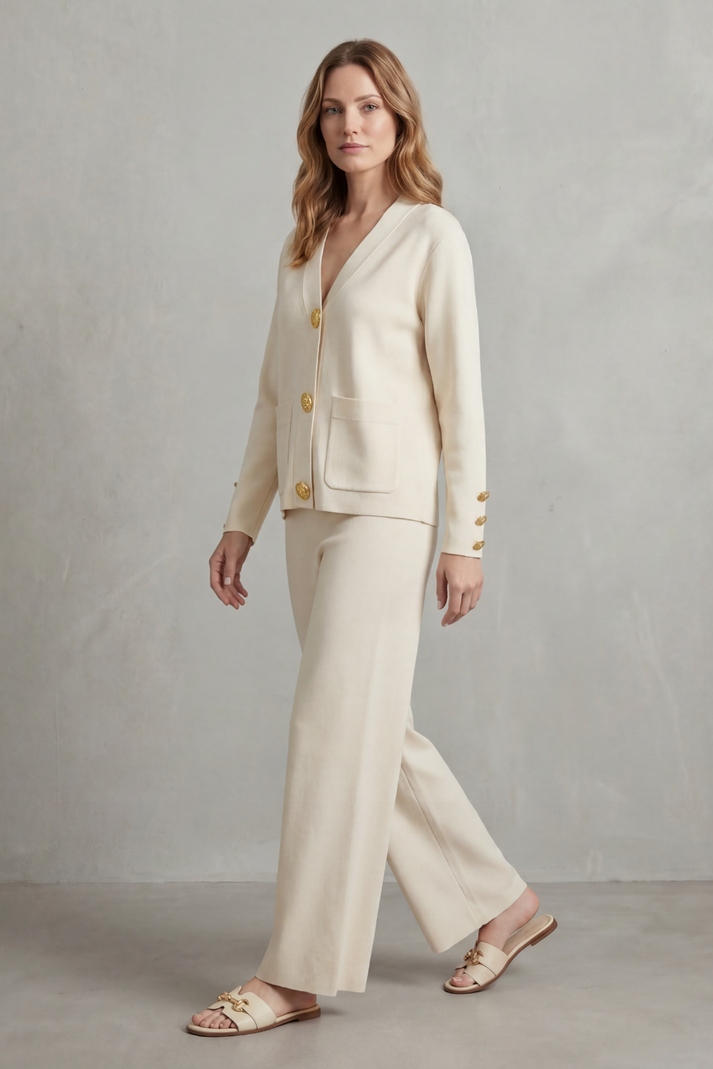 Gold Button Detail Buttoned Lounge Set