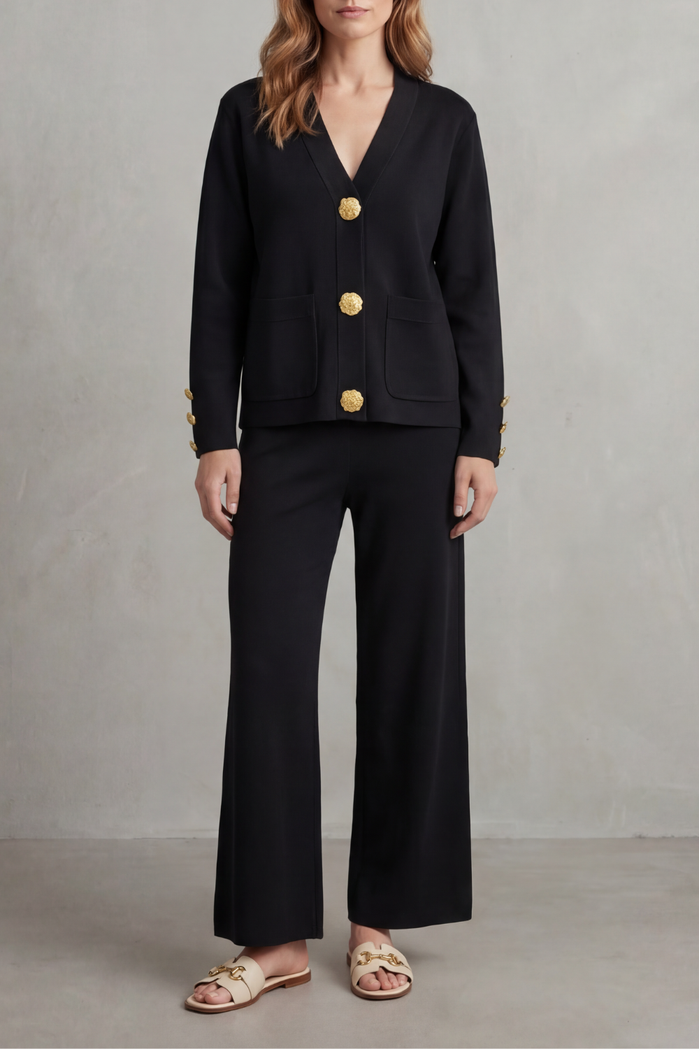 Gold Button Detail Buttoned Lounge Set