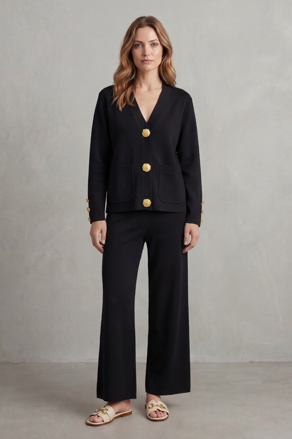 Gold Button Detail Buttoned Lounge Set