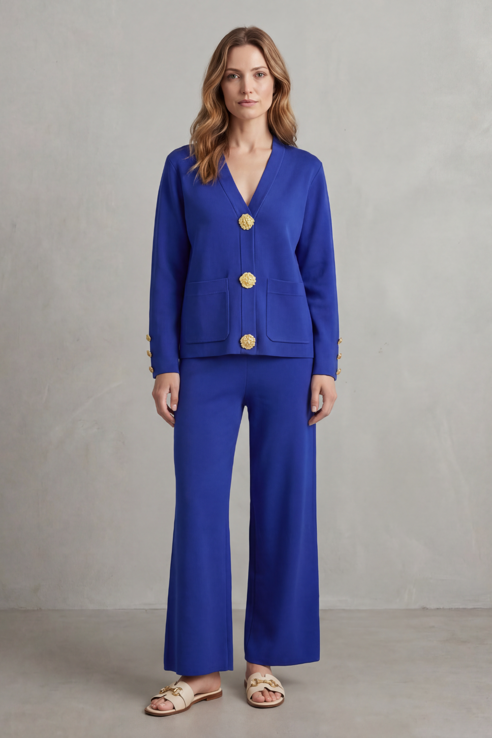 Gold Button Detail Buttoned Lounge Set