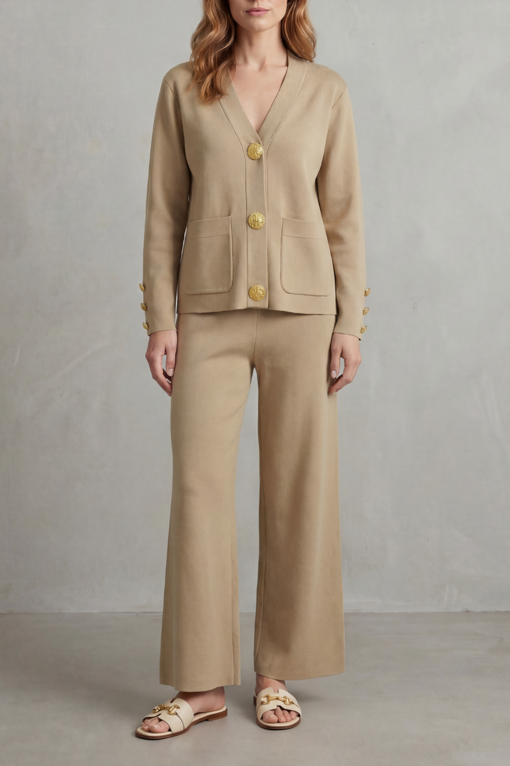 Gold Button Detail Buttoned Lounge Set