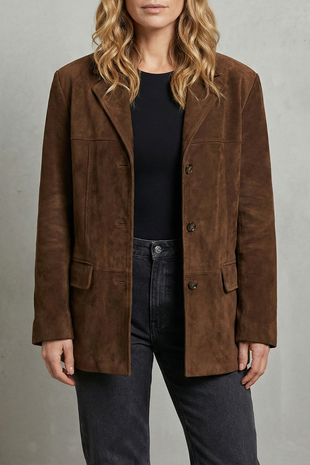 Structured Shoulders Suede Blazer