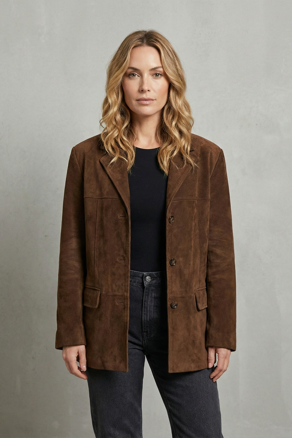 Structured Shoulders Suede Blazer