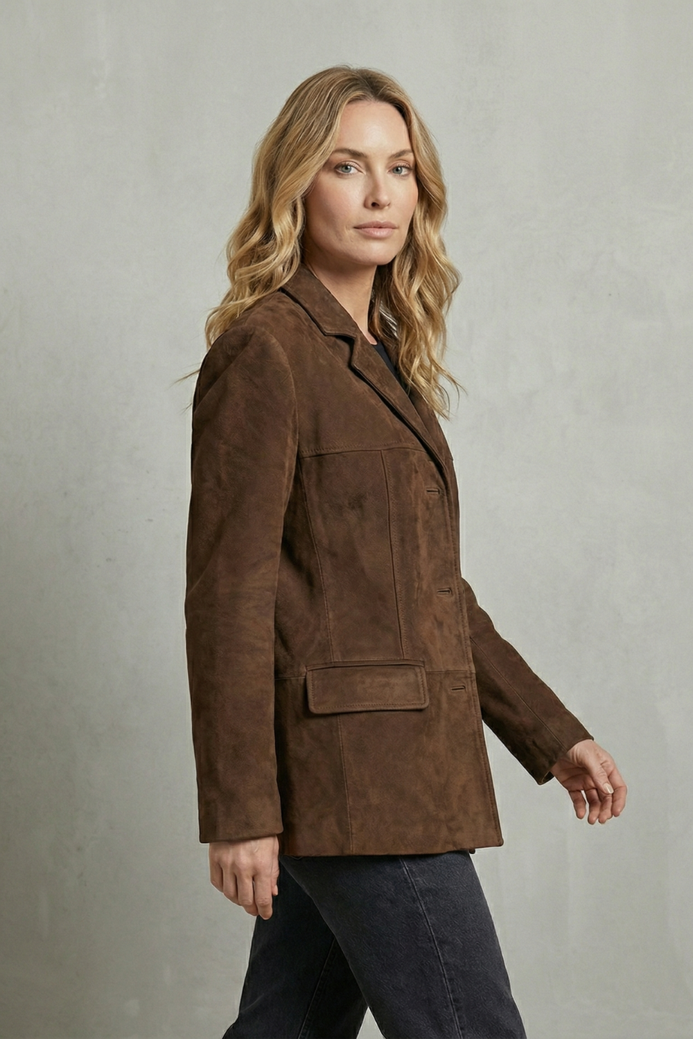 Structured Shoulders Suede Blazer