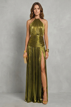 Metallic Draped Elegance Maxi Dress