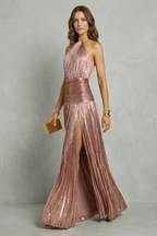 Metallic Draped Elegance Maxi Dress