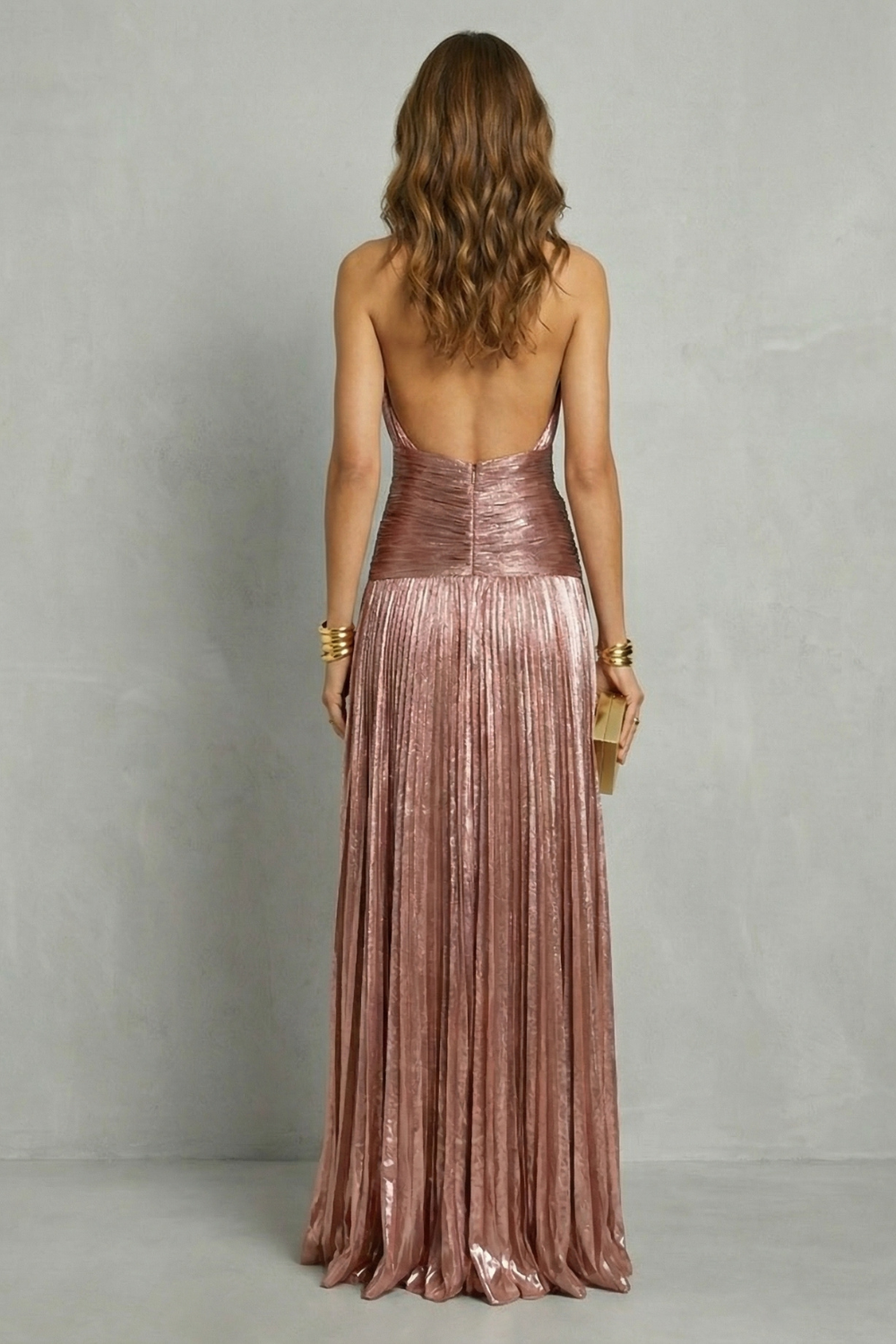Metallic Draped Elegance Maxi Dress