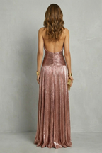 Metallic Draped Elegance Maxi Dress