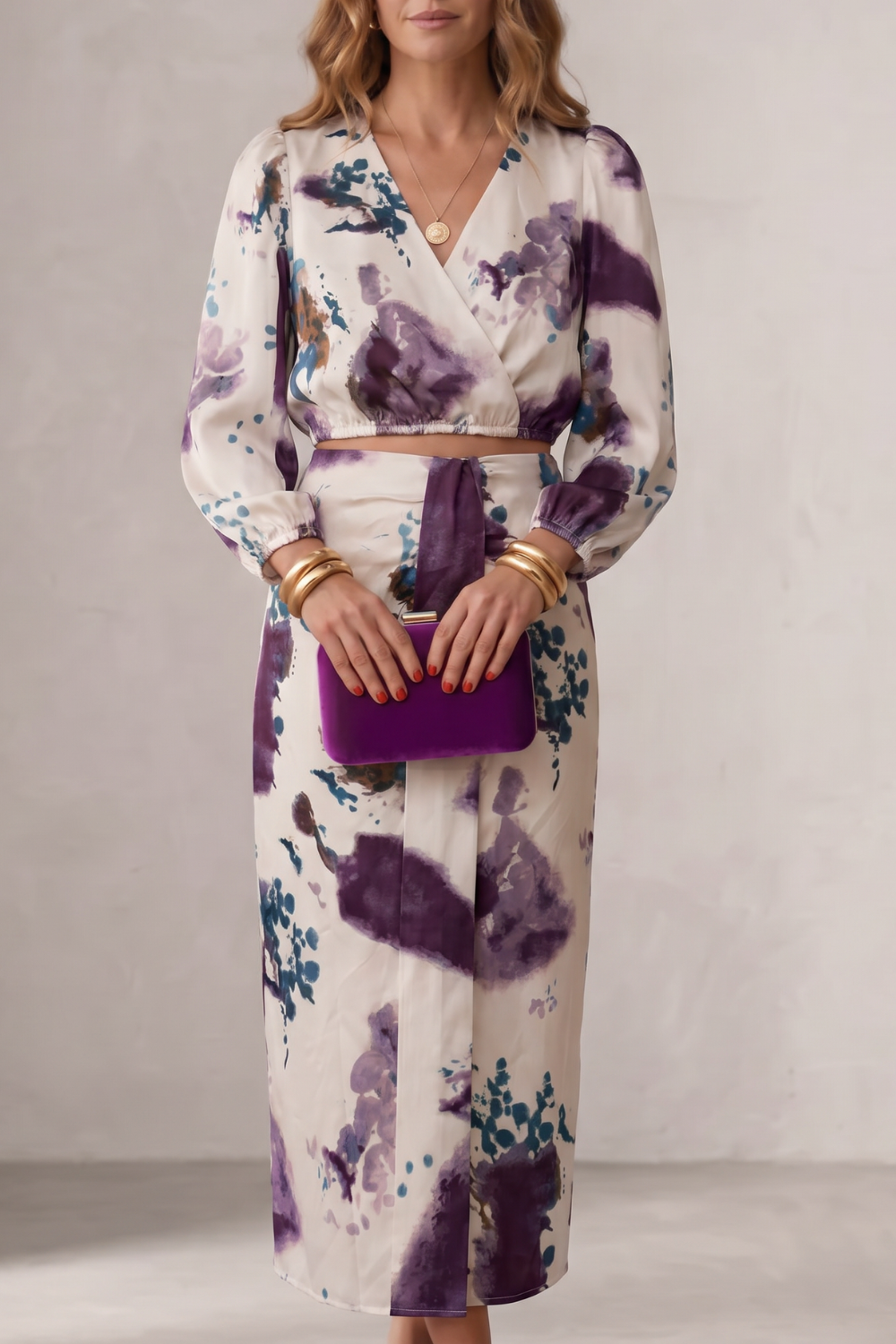 Watercolour Floral Elegance Blouse & Skirt Set