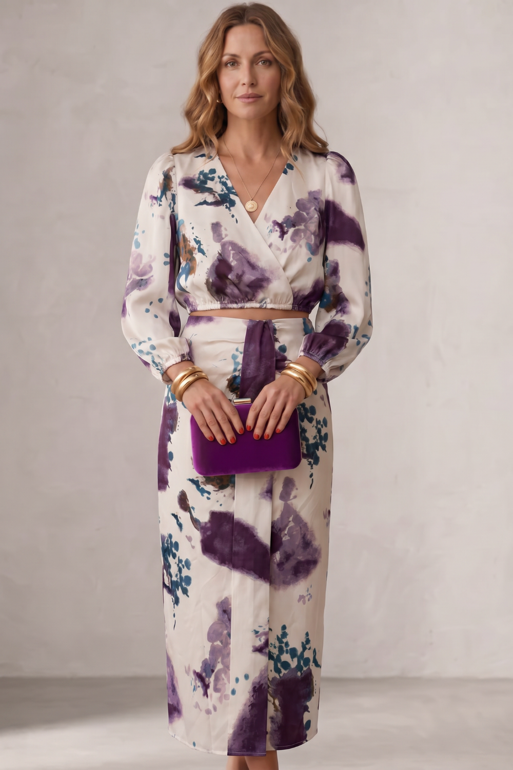 Watercolour Floral Elegance Blouse & Skirt Set