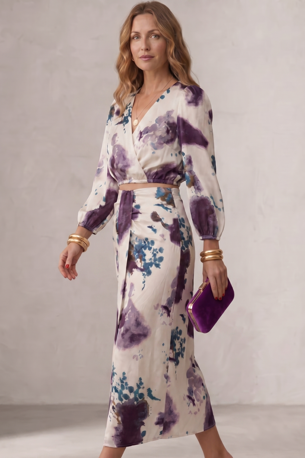 Watercolour Floral Elegance Blouse & Skirt Set