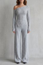 Asymmetric Neckline Knit Lounge Set