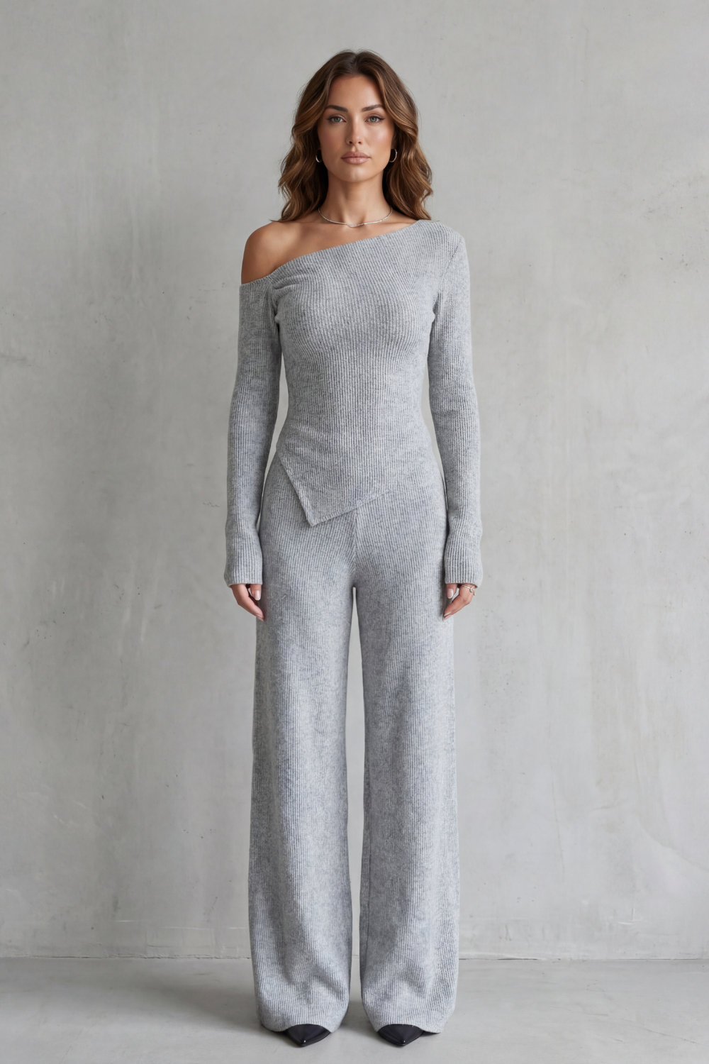 Asymmetric Neckline Knit Lounge Set