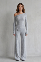 Asymmetric Neckline Knit Lounge Set