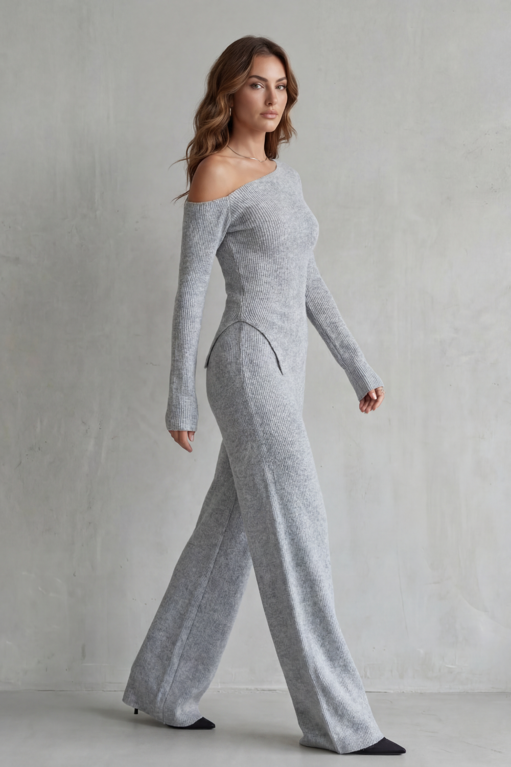 Asymmetric Neckline Knit Lounge Set