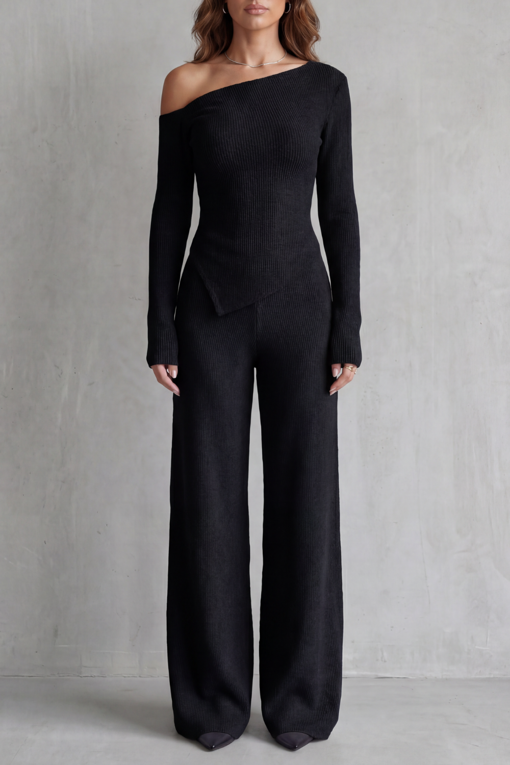 Asymmetric Neckline Knit Lounge Set